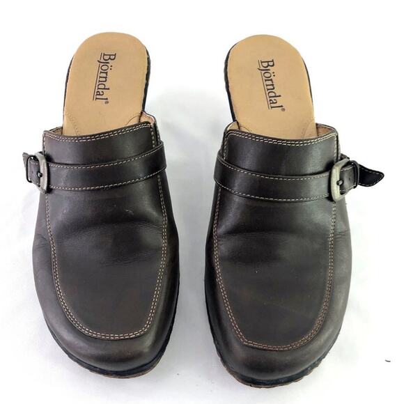Bjorndal Brown Leather Kendall 136181 Slip On Clog Mule Wedge Shoe 9.5 Durable - Picture 2 of 9